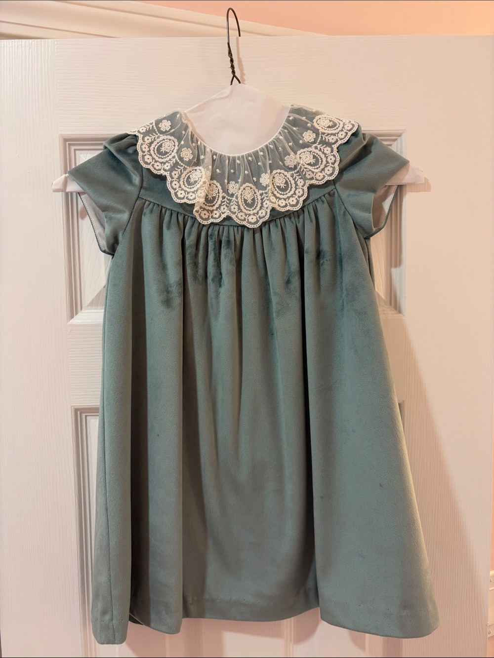 Luli & Me Teal Dress with Ivory Lace Yoke